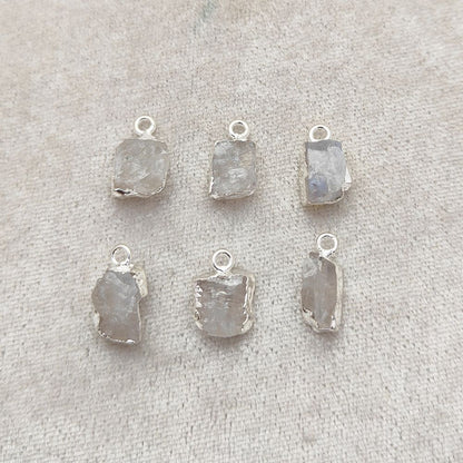 Rainbow Moonstone Healing Pendant Raw Crystal Charm with Silver Electroplated Handmade Jewelry- Selling Per Piece