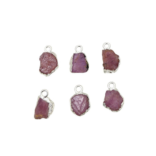 Raw Ruby Gemstone Pendant Silver-Electroplated Crystal for Empowerment, Chakra Healing & DIY Projects- Selling Per Piece