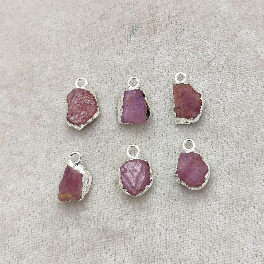 Raw Ruby Gemstone Pendant Silver-Electroplated Crystal for Empowerment, Chakra Healing & DIY Projects- Selling Per Piece