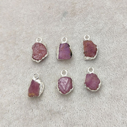 Raw Ruby Gemstone Pendant Silver-Electroplated Crystal for Empowerment, Chakra Healing & DIY Projects- Selling Per Piece