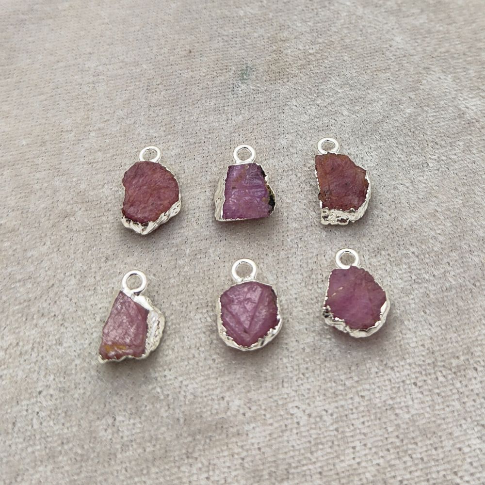 Raw Ruby Gemstone Pendant Silver-Electroplated Crystal for Empowerment, Chakra Healing & DIY Projects- Selling Per Piece
