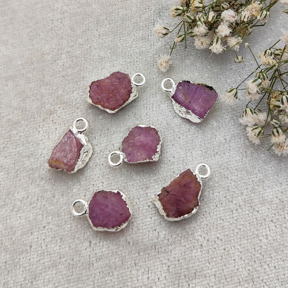 Raw Ruby Gemstone Pendant Silver-Electroplated Crystal for Empowerment, Chakra Healing & DIY Projects- Selling Per Piece