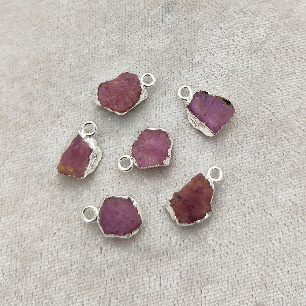 Raw Ruby Gemstone Pendant Silver-Electroplated Crystal for Empowerment, Chakra Healing & DIY Projects- Selling Per Piece