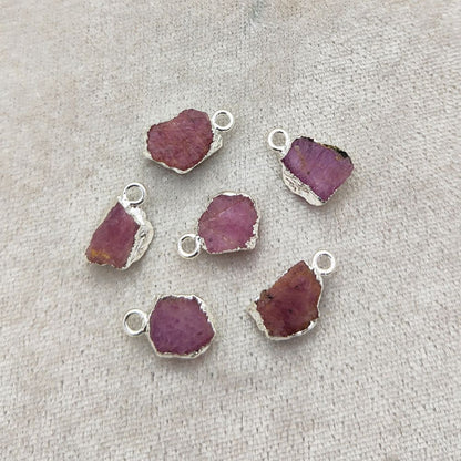 Raw Ruby Gemstone Pendant Silver-Electroplated Crystal for Empowerment, Chakra Healing & DIY Projects- Selling Per Piece