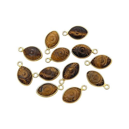 Handmade Tiger’s Eye Evil Eye Pendant in Gold Plated Sterling Silver Unique Healing Jewelry- Selling Per Piece