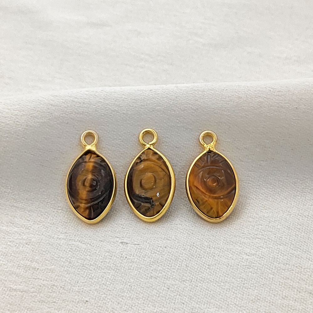 Handmade Tiger’s Eye Evil Eye Pendant in Gold Plated Sterling Silver Unique Healing Jewelry- Selling Per Piece