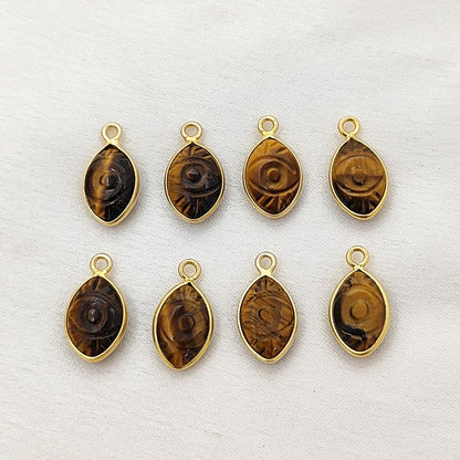 Handmade Tiger’s Eye Evil Eye Pendant in Gold Plated Sterling Silver Unique Healing Jewelry- Selling Per Piece