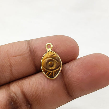 Handmade Tiger’s Eye Evil Eye Pendant in Gold Plated Sterling Silver Unique Healing Jewelry- Selling Per Piece