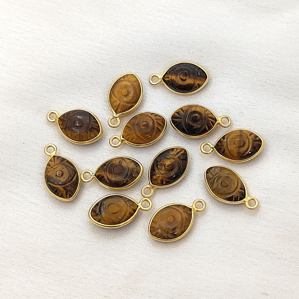 Handmade Tiger’s Eye Evil Eye Pendant in Gold Plated Sterling Silver Unique Healing Jewelry- Selling Per Piece
