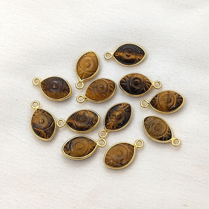 Handmade Tiger’s Eye Evil Eye Pendant in Gold Plated Sterling Silver Unique Healing Jewelry- Selling Per Piece