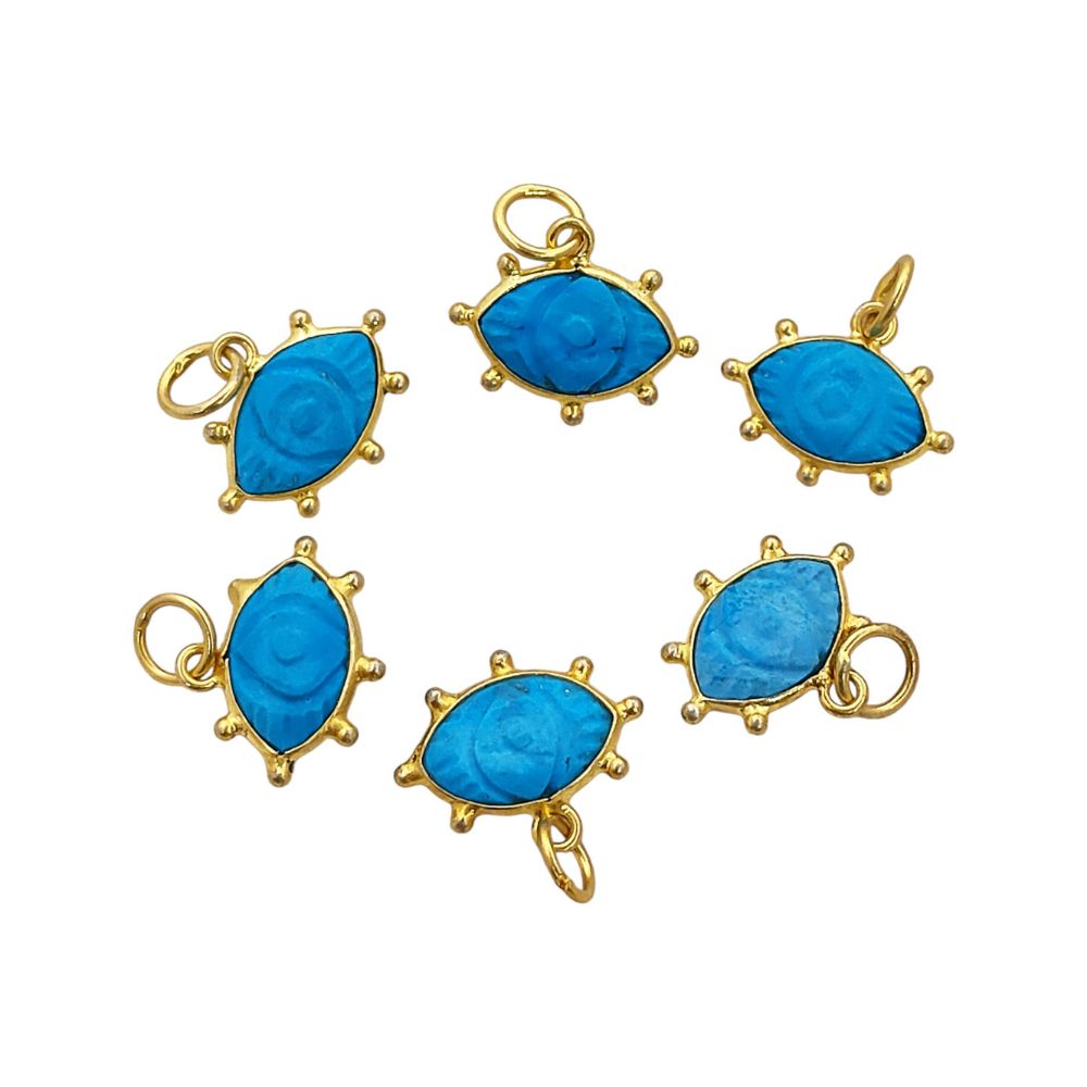 Handmade Turquoise Evil Eye Pendant Gold Plated Eye-Shaped Charm with Carved Gemstone Birthstone Jewelry- Selling Per Piece