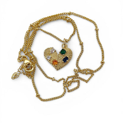 Handmade 18K Gold Filled Love Heart Necklace Colorful Micropavé CZ Textured Pendant for Women – Selling Per Necklace