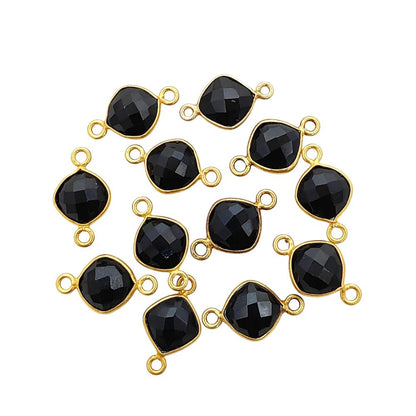 Gold Plated 8mm Cushion Cut Multi-Color Gemstone Connector Link Dual Loop Faceted Stone Charm for Handmade Jewelry- Selling Per Piece