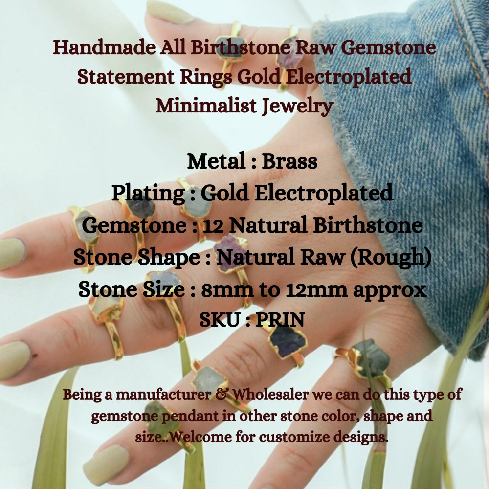 Handmade All Birthstone Raw Gemstone Statement Rings Gold Electroplated Minimalist Jewelry For Gift- Selling Per Piece