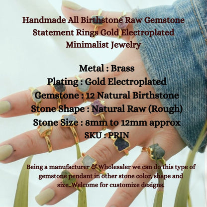 Handmade All Birthstone Raw Gemstone Statement Rings Gold Electroplated Minimalist Jewelry For Gift- Selling Per Piece