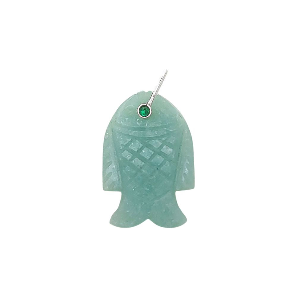 Handmade Amazonite Gemstone Fish Pendant Hand Carved Crystal Charm with Gold Plated 925 Sterling Silver Bail
