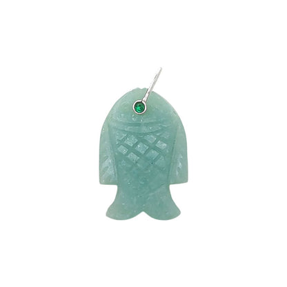 Handmade Amazonite Gemstone Fish Pendant Hand Carved Crystal Charm with Gold Plated 925 Sterling Silver Bail
