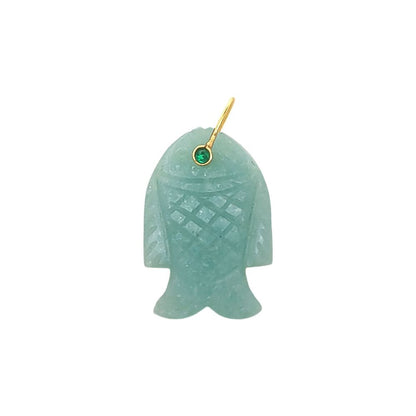 Handmade Amazonite Gemstone Fish Pendant Hand Carved Crystal Charm with Gold Plated 925 Sterling Silver Bail