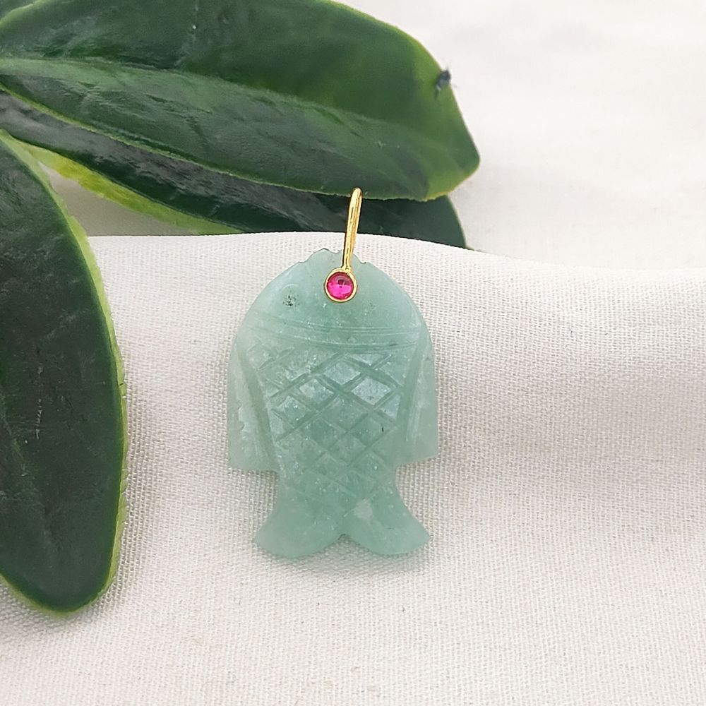 Multi Color Gemstone Fish Pendant Hand Carved Crystal Charm with Gold Plated 925 Sterling Silver Bail for Necklace Making