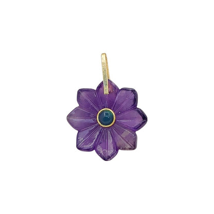 Carved Gemstone Flower Pendant Handmade Natural Stone Jewelry Charm with Gold-Plated 925 Sterling Silver Pinch Loop- Selling Per Piece