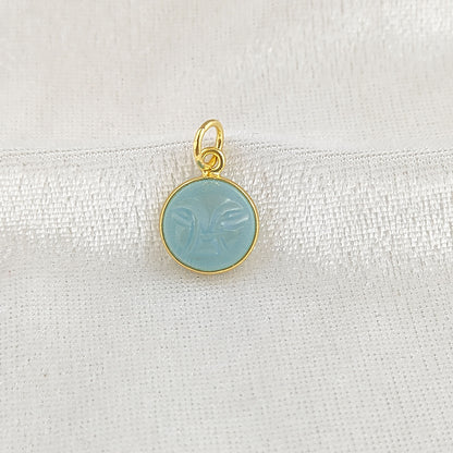 Unique Aqua Chalcedony Moon Face Pendant Handmade Gold Plated Sterling Silver Bezel Set Carved Gemstone Jewelry- Selling Per Piece