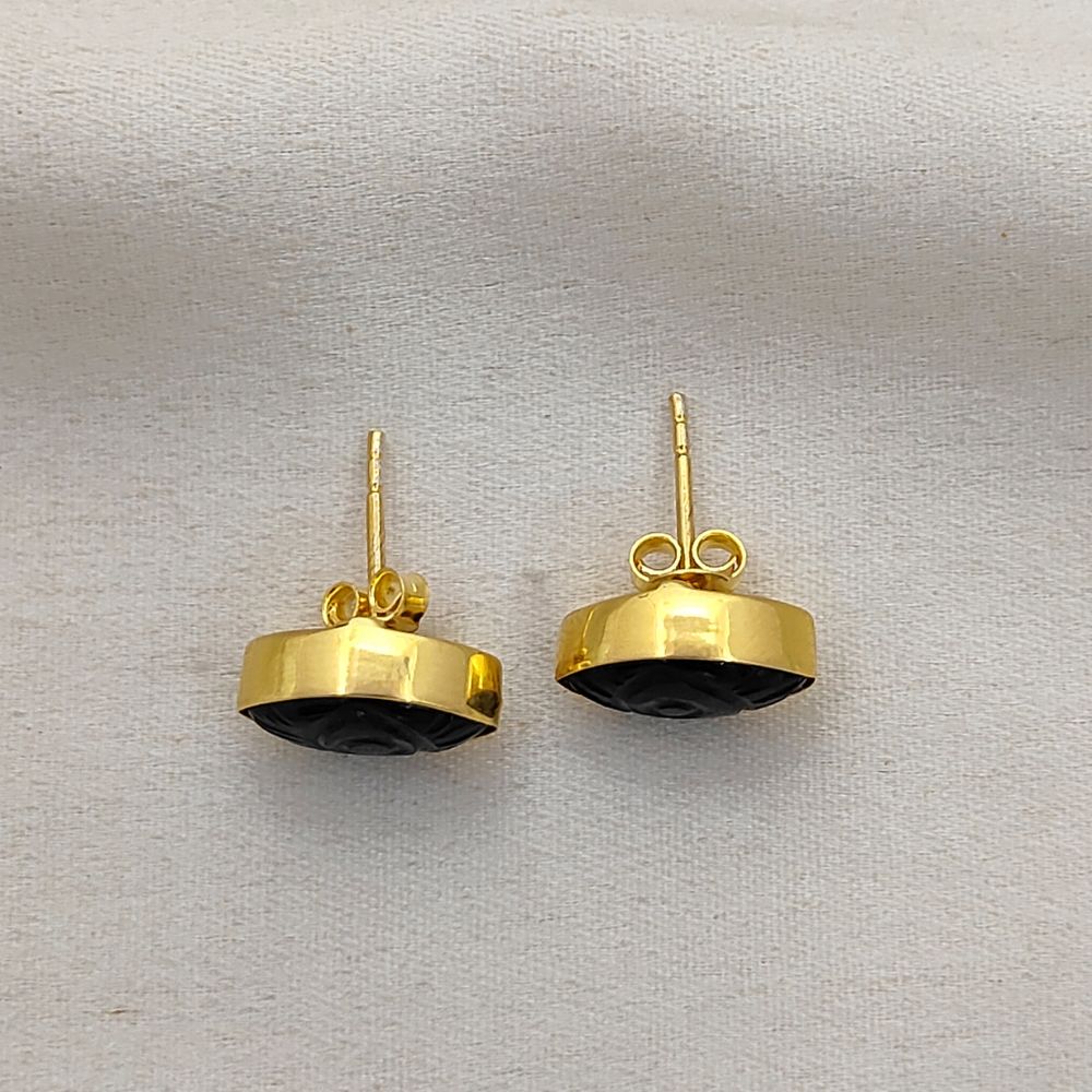Handmade Black Tourmaline Evil Eye Stud Earrings Marquise Shape Gold Vermeil Healing Jewelry Gift- Selling Per Pair