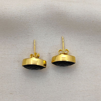 Handmade Black Tourmaline Evil Eye Stud Earrings Marquise Shape Gold Vermeil Healing Jewelry Gift- Selling Per Pair