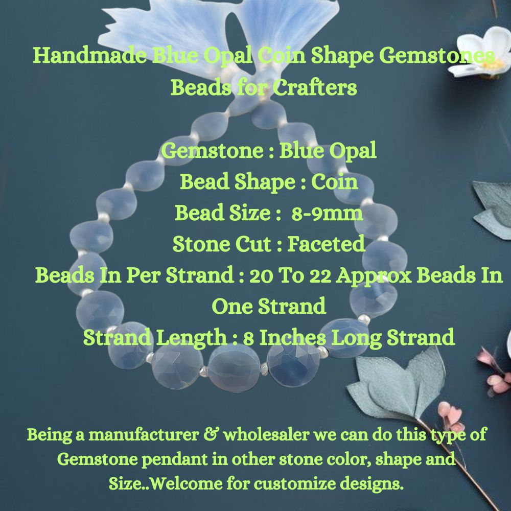 Handmade Blue Opal Coin Shape Gemstones Beads for Crafters