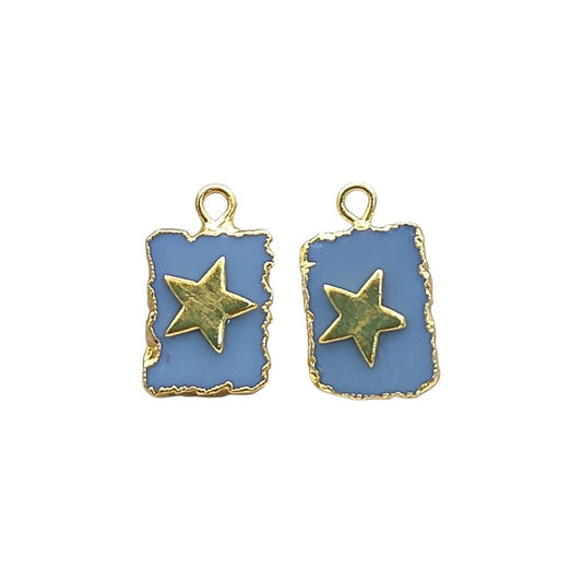 Handmade Blue Opal rectangle slice pendant with star gold electroplated charm