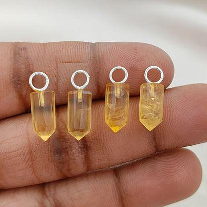 Handmade Citrine Pencil Point Pendant in Gold Plated 925 Sterling Silver 14x6mm Natural Yellow Gemstone Spike Charm- Selling Per Piece