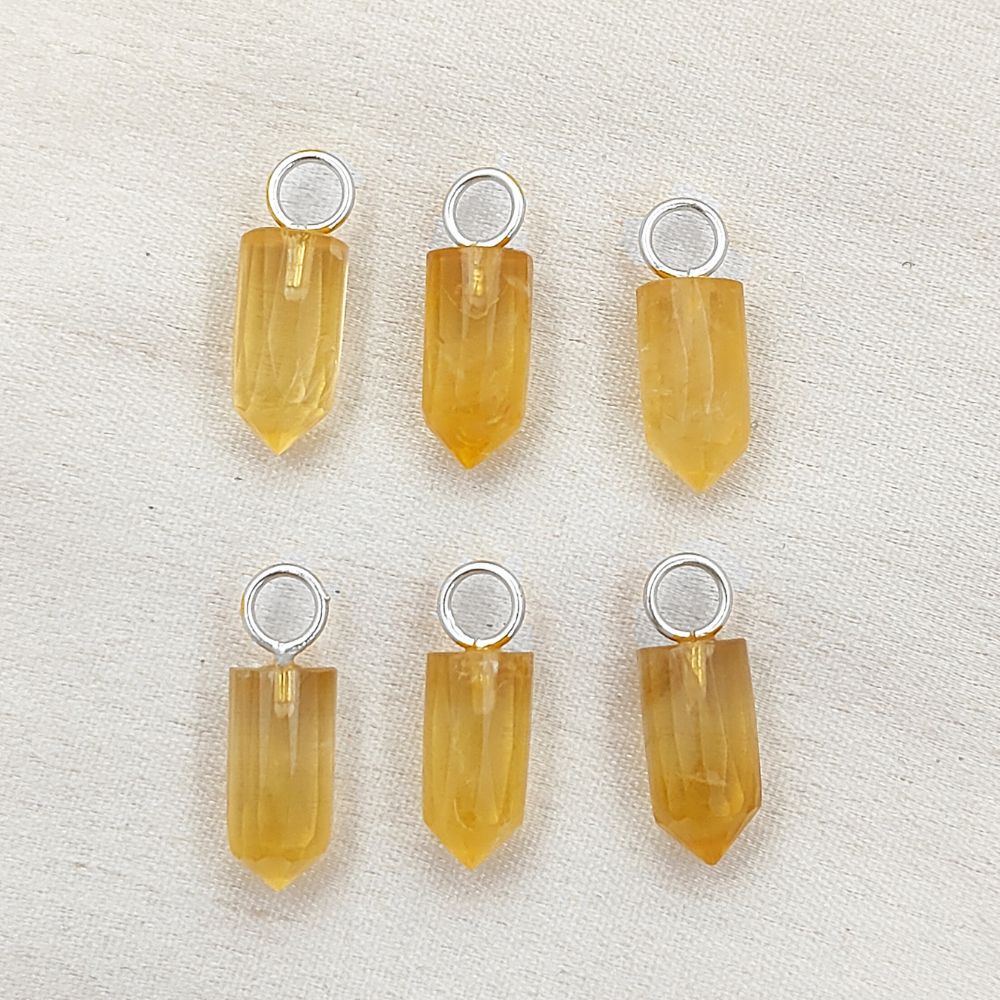 Handmade Citrine Pencil Point Pendant in Gold Plated 925 Sterling Silver 14x6mm Natural Yellow Gemstone Spike Charm- Selling Per Piece