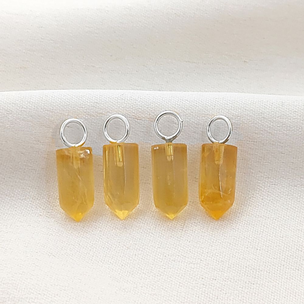 Handmade Citrine Pencil Point Pendant in Gold Plated 925 Sterling Silver 14x6mm Natural Yellow Gemstone Spike Charm- Selling Per Piece