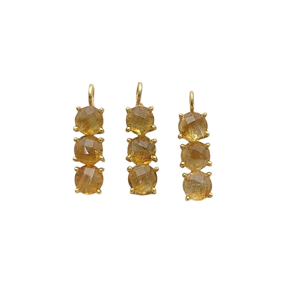 Handmade citrine pendant with three 6mm round stones in gold plated sterling silver