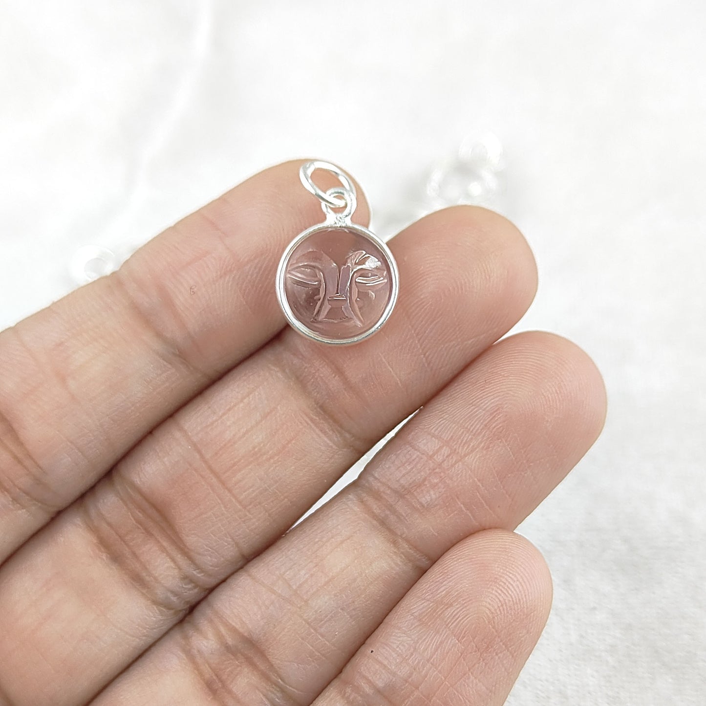 Gold Plated Sterling Silver Clear Quartz Pendant for Necklace Handmade Carved Moon Face Gemstone Jewelry- Selling Per Piece