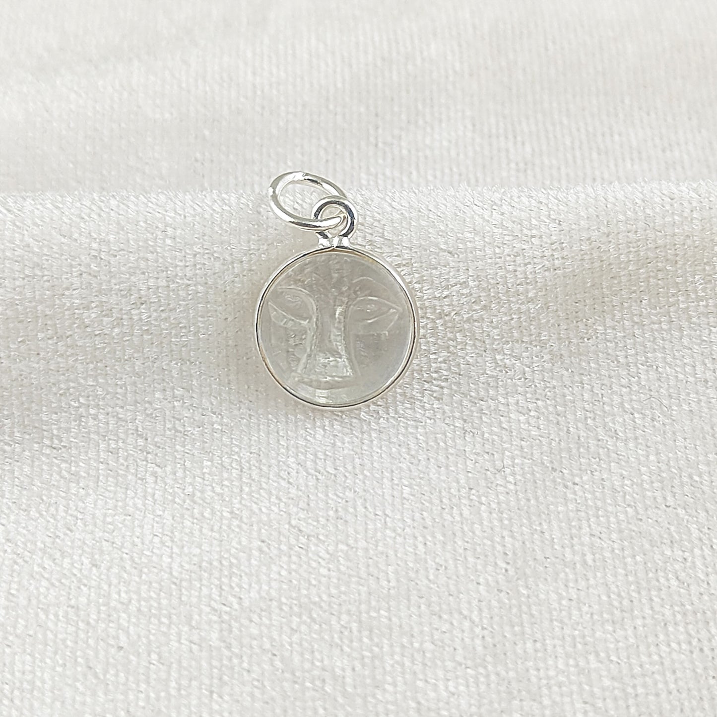 Gold Plated Sterling Silver Clear Quartz Pendant for Necklace Handmade Carved Moon Face Gemstone Jewelry- Selling Per Piece