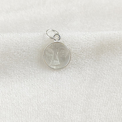 Gold Plated Sterling Silver Clear Quartz Pendant for Necklace Handmade Carved Moon Face Gemstone Jewelry- Selling Per Piece