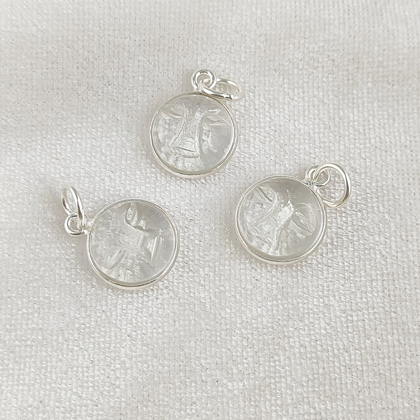 Gold Plated Sterling Silver Clear Quartz Pendant for Necklace Handmade Carved Moon Face Gemstone Jewelry- Selling Per Piece