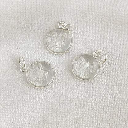 Gold Plated Sterling Silver Clear Quartz Pendant for Necklace Handmade Carved Moon Face Gemstone Jewelry- Selling Per Piece