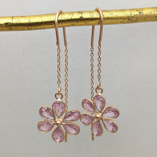 Elegant Pink CZ Threader Earrings | Dainty Pear Shape in Rose Gold Plated 925 Sterling Silver