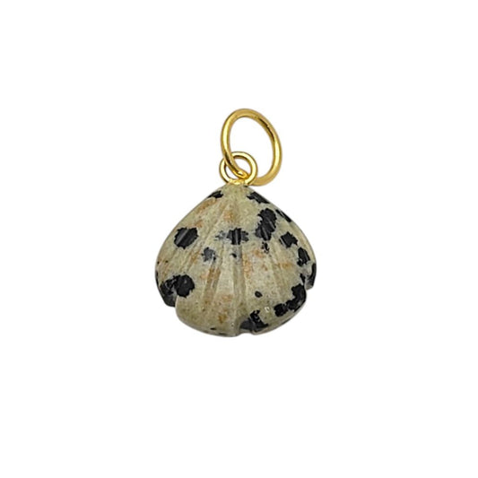 Handmade Dalmatian Jasper Heart Pendant – Gold Plated Seashell Charm in 925 Sterling Silver