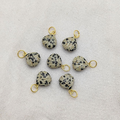 Dalmatian Jasper Charm Pendant – Heart Shaped Seashell with Gold Plating in 925 Silver