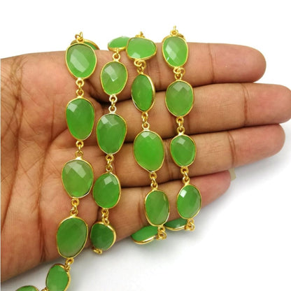 Handmade Green Chalcedony Faceted Bezel Chain – Jewelry Making Supply per Foot