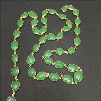 Handmade Green Chalcedony Chain Faceted Gold Bezel Connectors Necklace & Bracelet Jewelry Supply – Selling by Foot