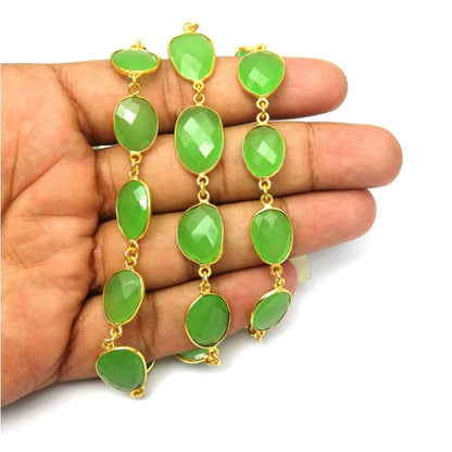 Green Chalcedony Jewelry Chain Gold Plated – Bezel Connectors for Necklaces & Bracelets