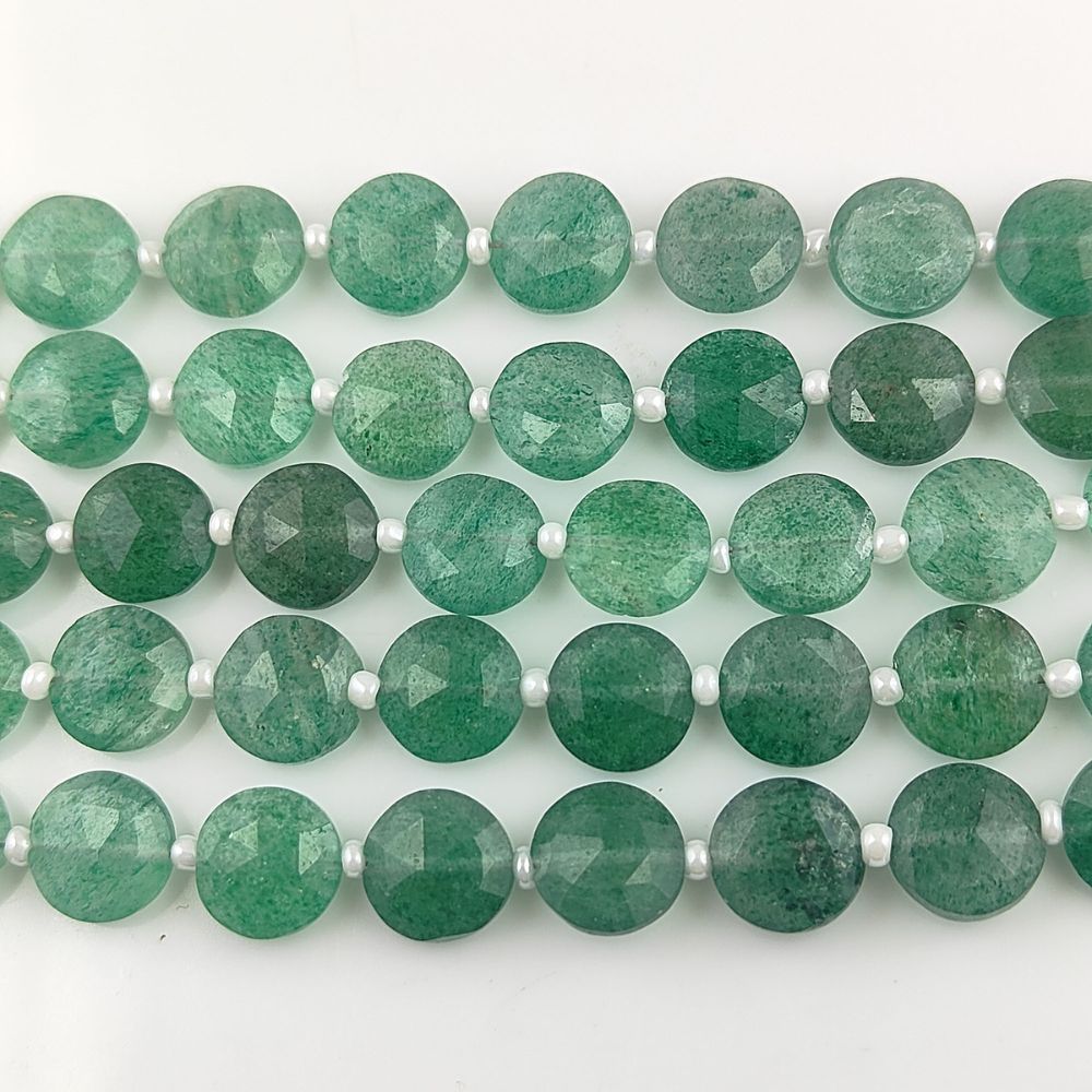 Handmade Green Strawberry Quartz Coin Shape Gemstone Beads for Bracelet