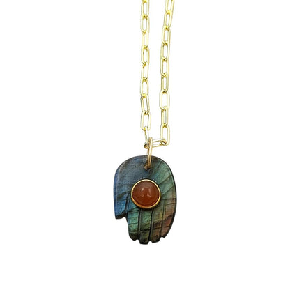 Bohemian Gold Plated Hamsa Hand Gemstone Necklace Spiritual Jewelry and Meaningful Gift for Women- Selling Per Piece
