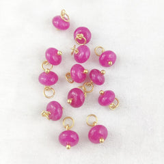 Handmade Hot Pink Chalcedony Gemstone Charm 8mm Roundel Gold Plated Bead for Jewelry Design- Selling Per Piece