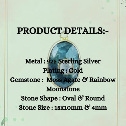 Beautiful Gold-Plated Silver Moss Agate & Rainbow Moonstone Pendant Birthstone Handmade Charms- Selling Per Piece