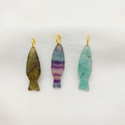 Artisan hand-carved amazonite fish pendant for women’s necklace