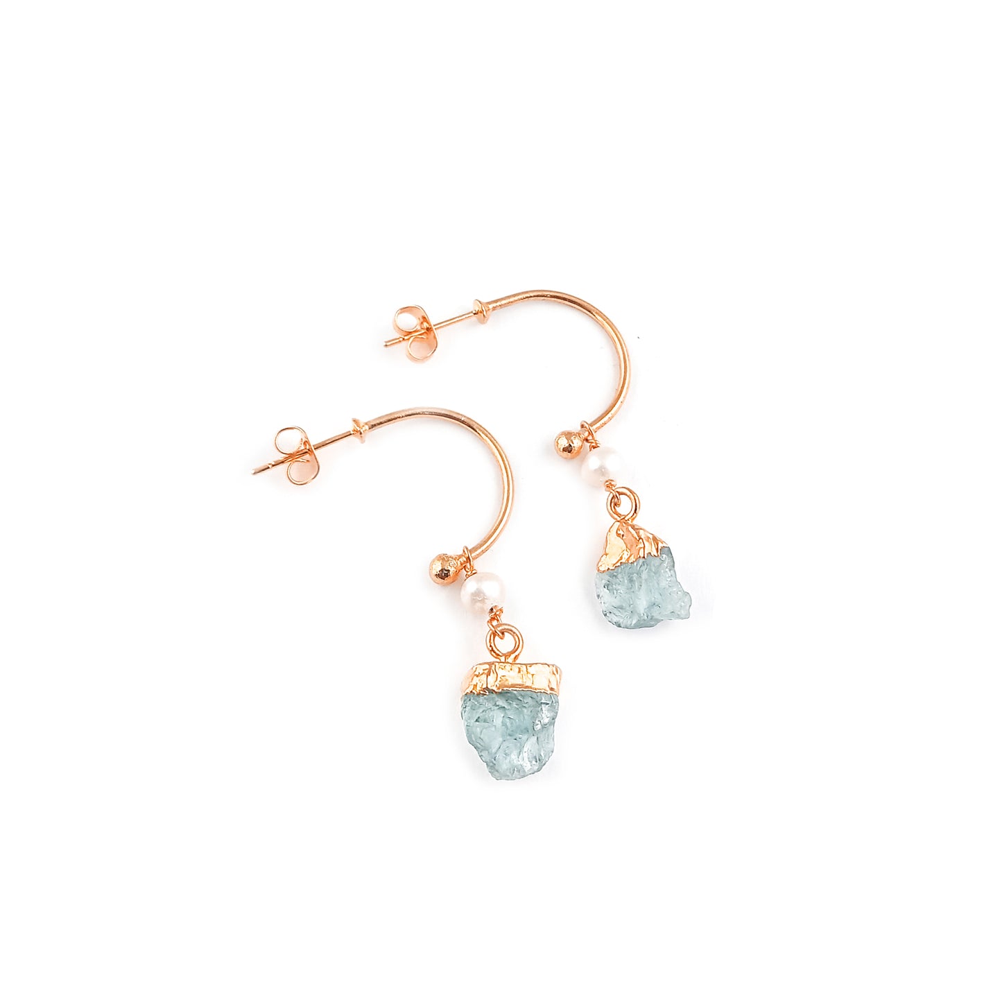Aquamarine and Pearl Hoop Earrings Dainty 925 Sterling Silver March Birthstone Jewelry- Selling Per Pair